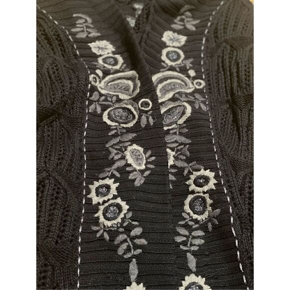 Lucky Brand long knit black cardigan Embroidered open  front S - Picture 6 of 7
